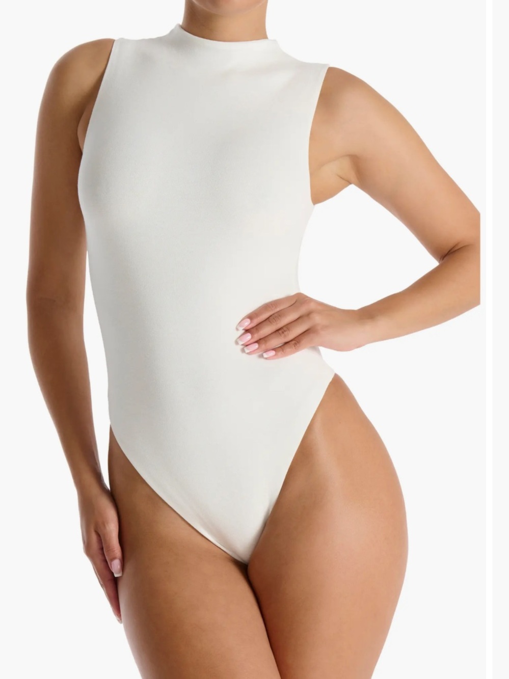naked wardrobe White Sleeveless High Neck Bodysuit medium